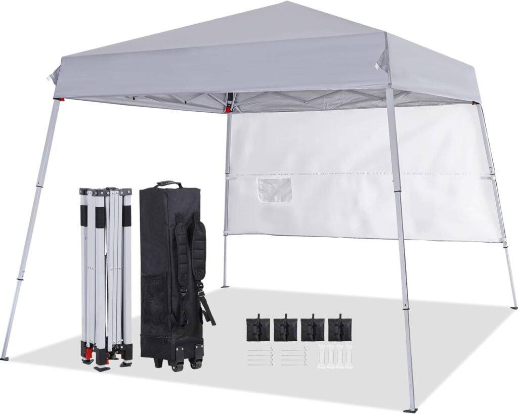 Nova Microdermabrasion 8X8ft Pop Up Canopy Tent Easy Set-up Outdoor Instant Slant Legs Portable Gazebo Shelter with Wheeled Bag for Camp Beach Patio and Garden