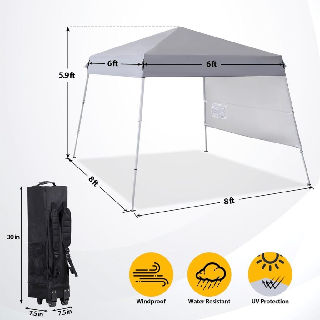 Nova Microdermabrasion 8X8ft Pop Up Canopy Tent Easy Set-up Outdoor Instant Slant Legs Portable Gazebo Shelter with Wheeled Bag for Camp Beach Patio and Garden