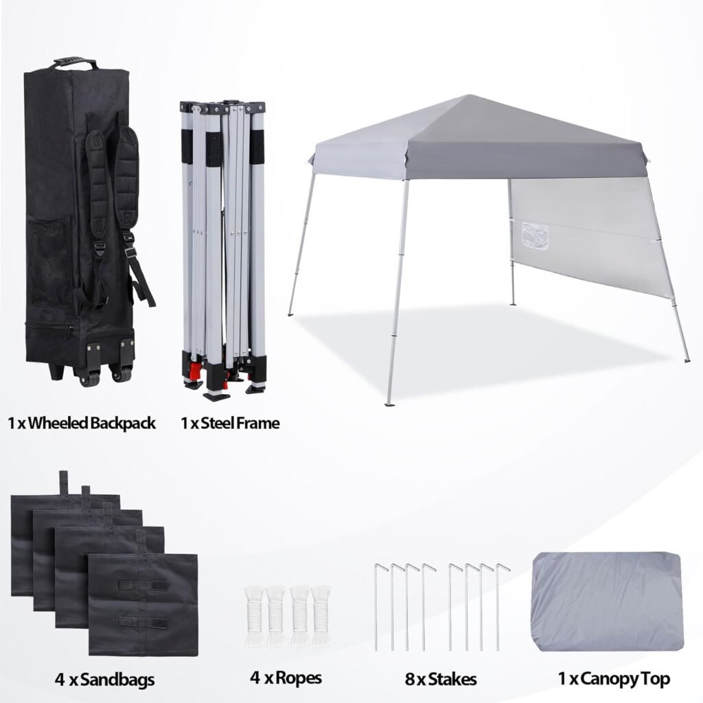 Nova Microdermabrasion 8X8ft Pop Up Canopy Tent Easy Set-up Outdoor Instant Slant Legs Portable Gazebo Shelter with Wheeled Bag for Camp Beach Patio and Garden