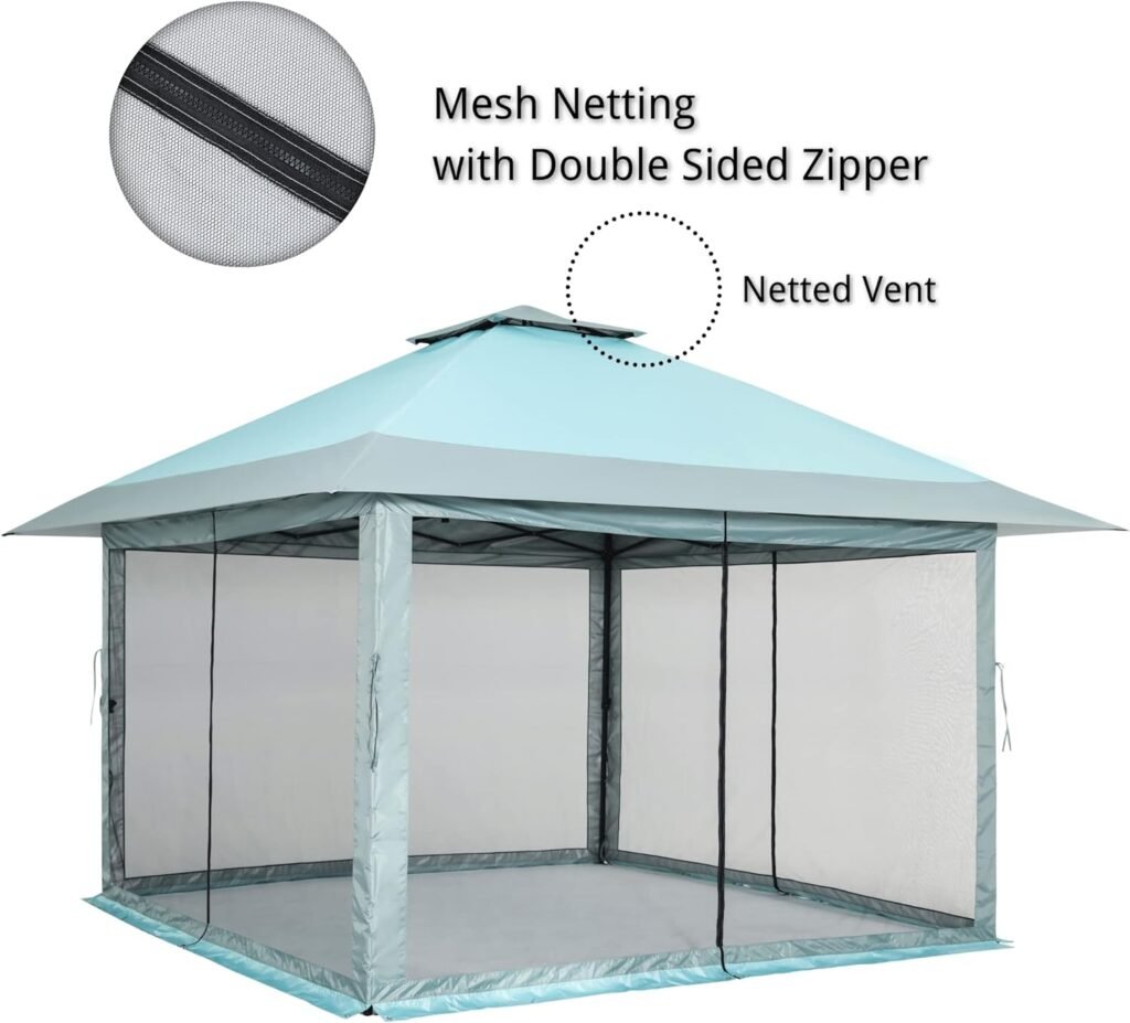 OUTDOOR LIVING SUNTIME Instant Pop Up Patio Gazebo with Full Netting for Family Parties and Outdoor Activities(Netting Sidewalls)