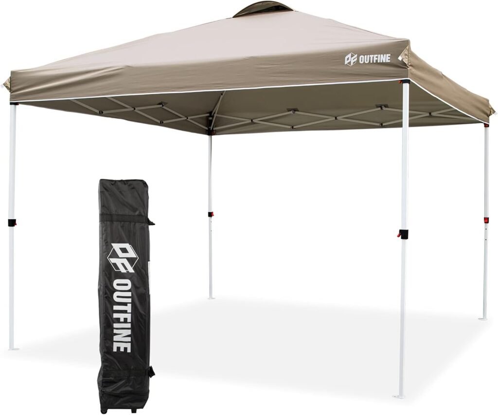 OUTFINE Pop-up Canopy 10x10 Patio Tent Instant Gazebo Canopy with Wheeled Bag,Canopy Sandbags x4,Tent Stakesx8 (Khaki, 10 * 10FT)