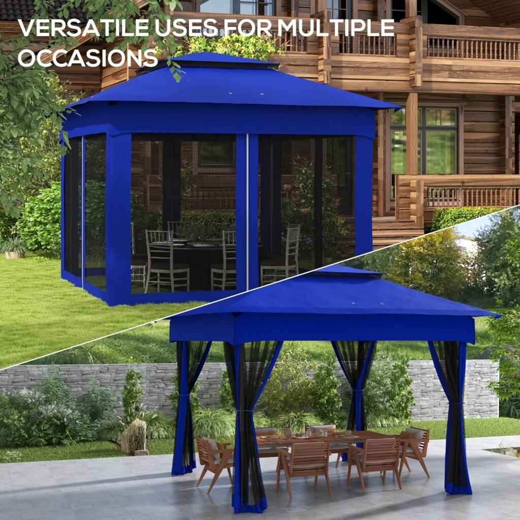 Outsunny 11 x 11 Pop Up Canopy, Outdoor Patio Gazebo Shelter with Removable Zipper Netting, Instant Event Tent w/ 114 Square Feet of Shade and Carry Bag for Backyard, Garden, Blue