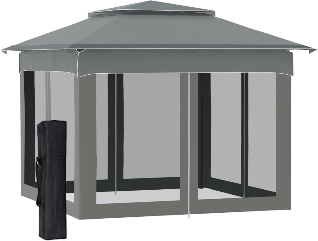 Outsunny 11 x 11 Pop Up Canopy, Outdoor Patio Gazebo Shelter with Removable Zipper Netting, Instant Event Tent w/ 114 Square Feet of Shade and Carry Bag for Backyard, Garden, Dark Gray