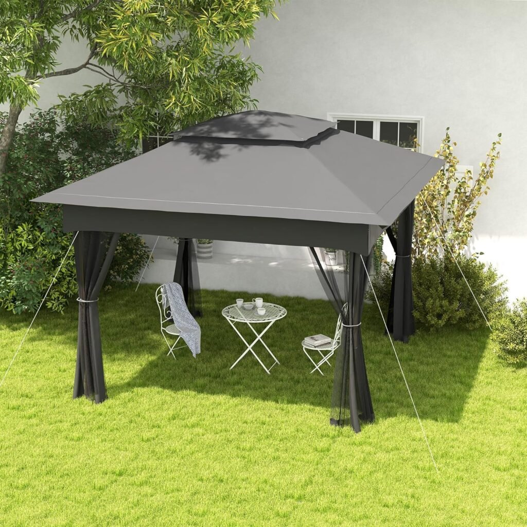 Outsunny 11 x 11 Pop Up Canopy, Outdoor Patio Gazebo Shelter with Removable Zipper Netting, Instant Event Tent w/ 114 Square Feet of Shade and Carry Bag for Backyard, Garden, Dark Gray