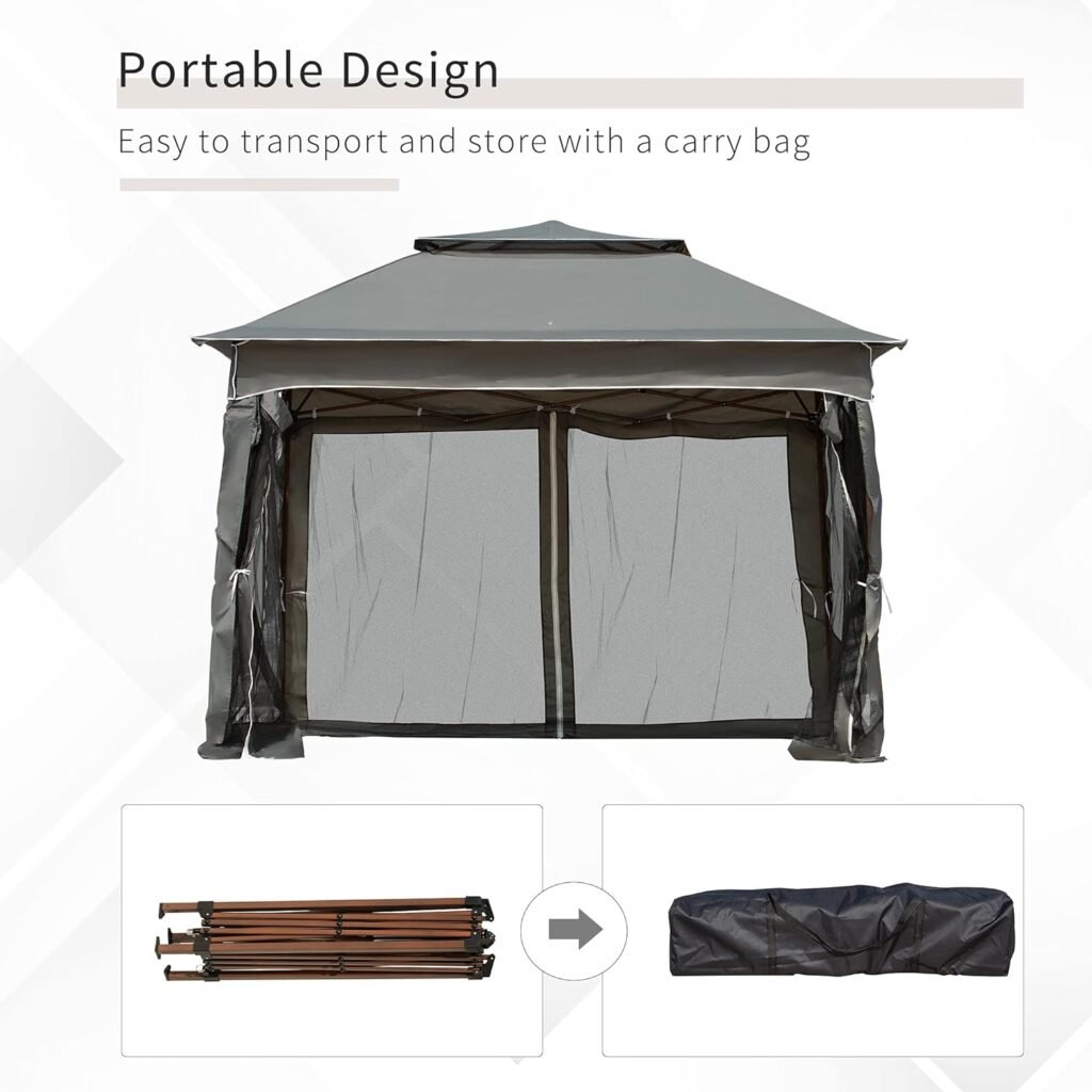 Outsunny 11 x 11 Pop Up Canopy, Outdoor Patio Gazebo Shelter with Removable Zipper Netting, Instant Event Tent w/ 114 Square Feet of Shade and Carry Bag for Backyard, Garden, Dark Gray