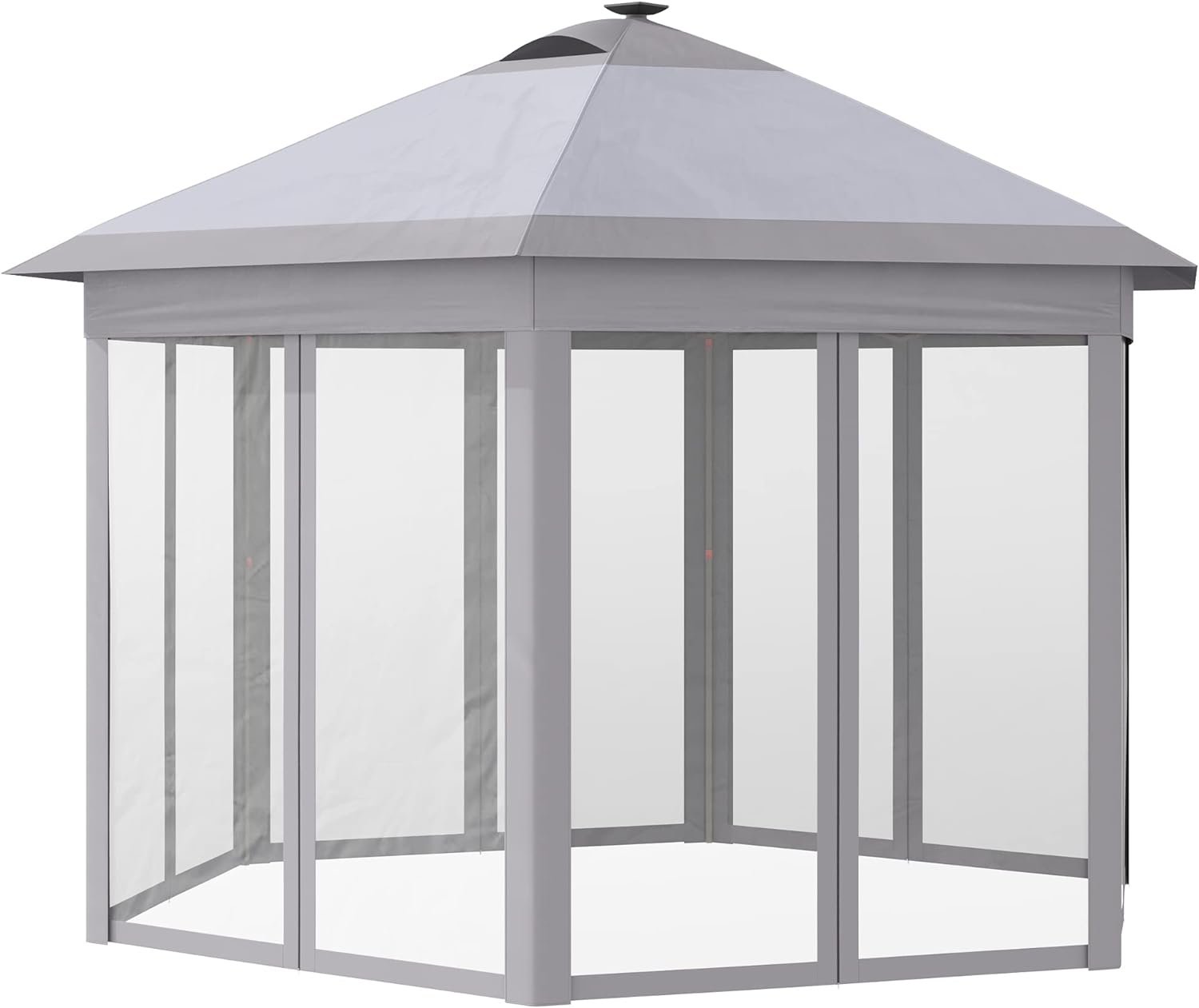 Outsunny 11 x 13 Pop up Gazebo with Netting  Solar LED Lights, Instant Portable Gazebo Shelter, Hexagonal Outdoor Canopy Tent Screen House Room with Carry Bag, Gray