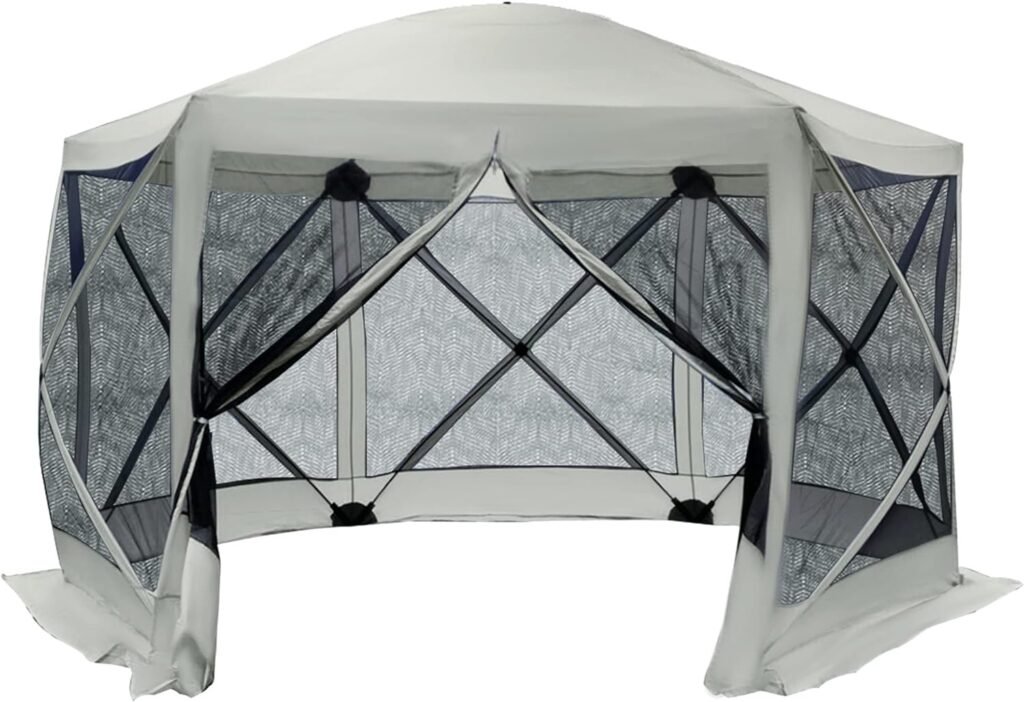 Outsunny 12 x 12 Hexagon Screen House, Pop Up Tent Portable Gazebo Canopy Shelter with Mesh Netting Walls, Carry Bag and Shaded Interior, Beige