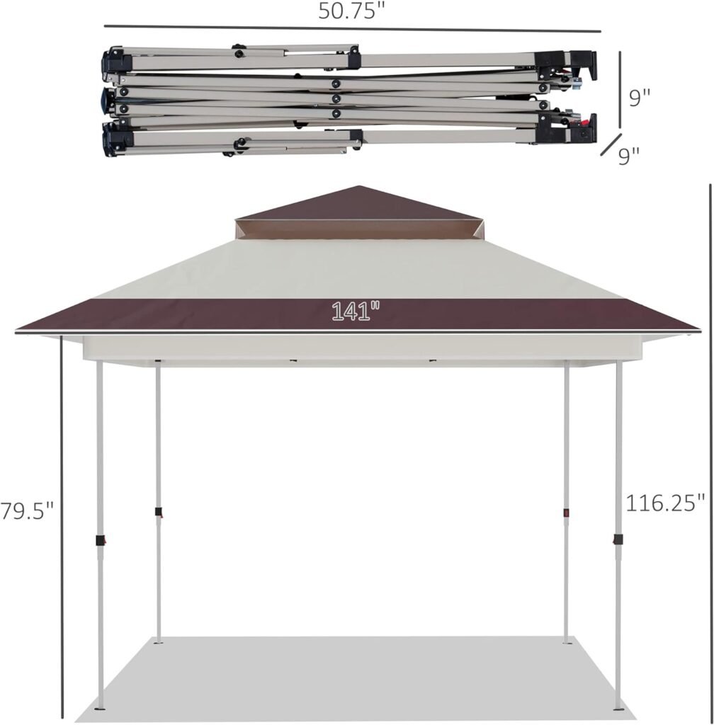 Outsunny 12 x 12 Pop Up Canopy Tent with Netting and Carry Bag, Instant Sun Shelter with 137 sq.ft Shade, Tents for Parties, Height Adjustable, for Outdoor, Garden, Patio, Beige