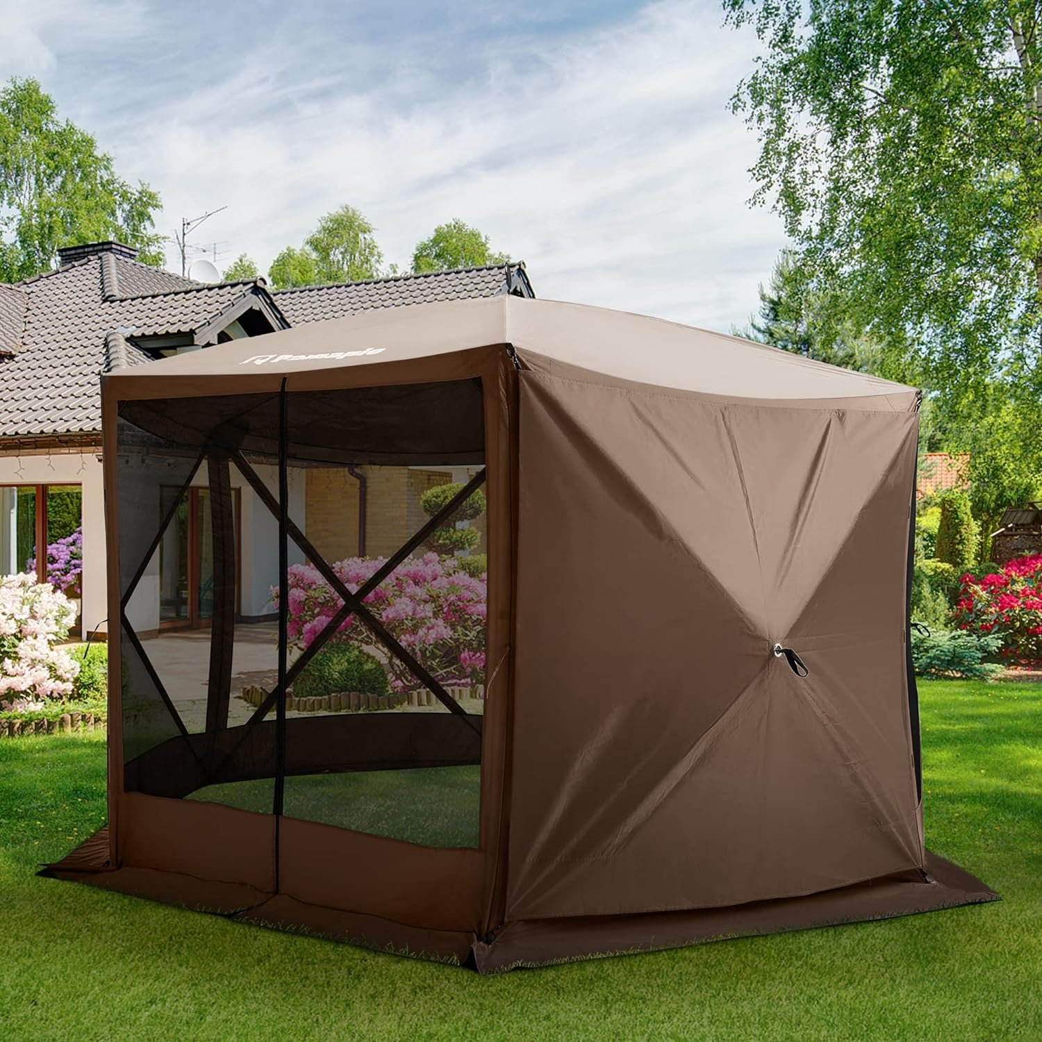 PAMAPIC Wind Screen Panel, Weatherproof, UV Proof and Waterproof Screen Tent Wind Panels (3 Pack) - Brown