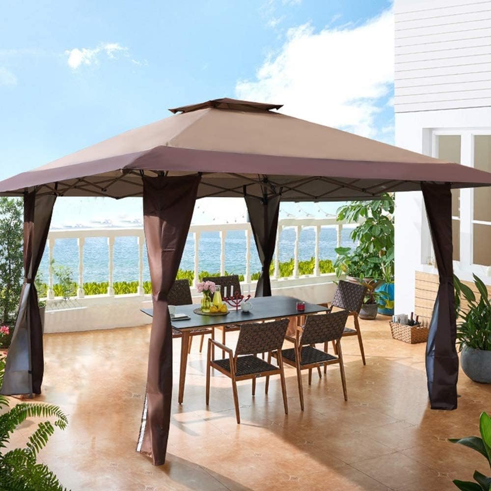 PHI VILLA 13x13 UV Block Sun Shade Gazebo Canopy with Hardware Kits, Gazebo Shade for Patio Outdoor Garden Events, Brown