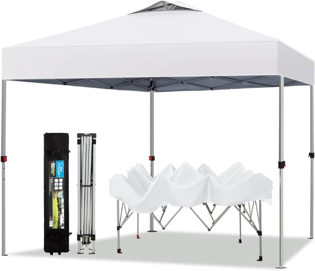 PHI VILLA Pop-up Canopy 10x10 Patio Tent Instant Gazebo Canopy with Wheeled Bag, Portable Lightweight Folding w/Adjustable Height,White