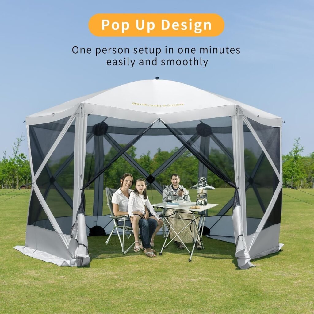 Pop Up Screen Tent House for Camping 6 Sided Portable Gazebo Tent for Outdoor Sun Shelter Canopy for Patio Backyard Garden 11.5 x 11.5 Foot, Red