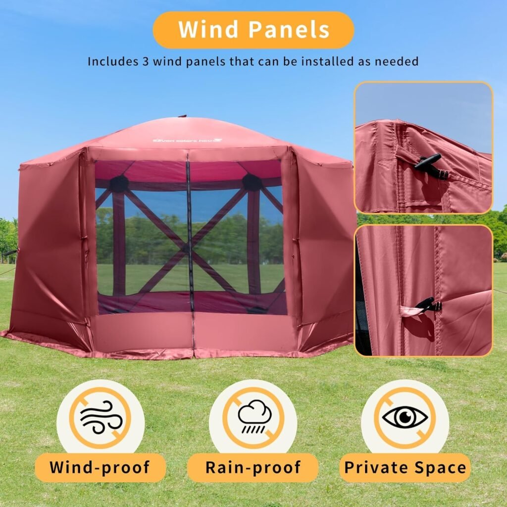 Pop Up Screen Tent House for Camping 6 Sided Portable Gazebo Tent for Outdoor Sun Shelter Canopy for Patio Backyard Garden 11.5 x 11.5 Foot, Red