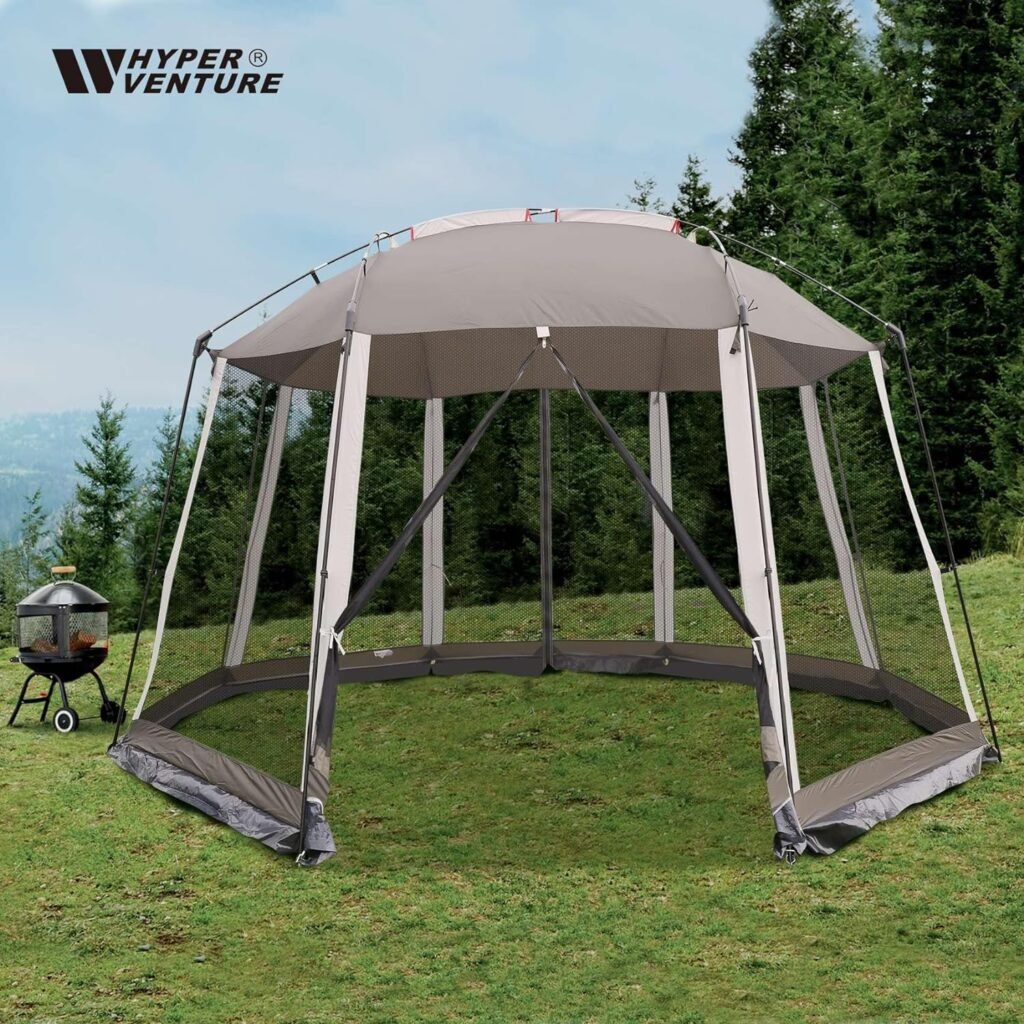 Screen House 13x13 Feet Octagonal Mesh Canopy Camping Gazebo Shelter Tent for 8-10 People Outdoor Party Activities, Grey