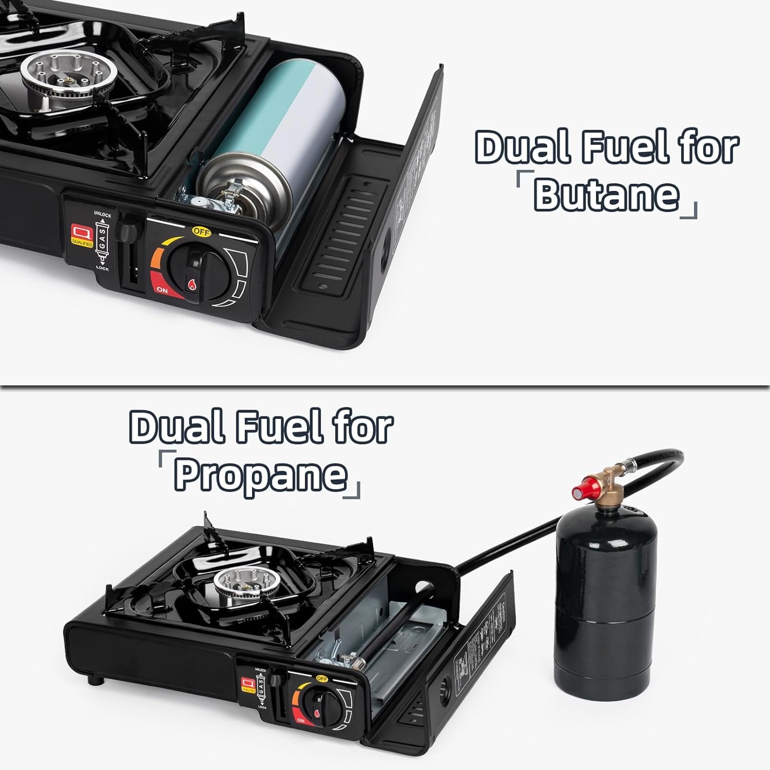 SHINESTAR Dual Fuel Stove with Butane  Propane Compatibility, Portable Camping Stove for Outdoor Cooking, Propane Adapter Hose and Carrying Case Included, 7800 BTUs Output