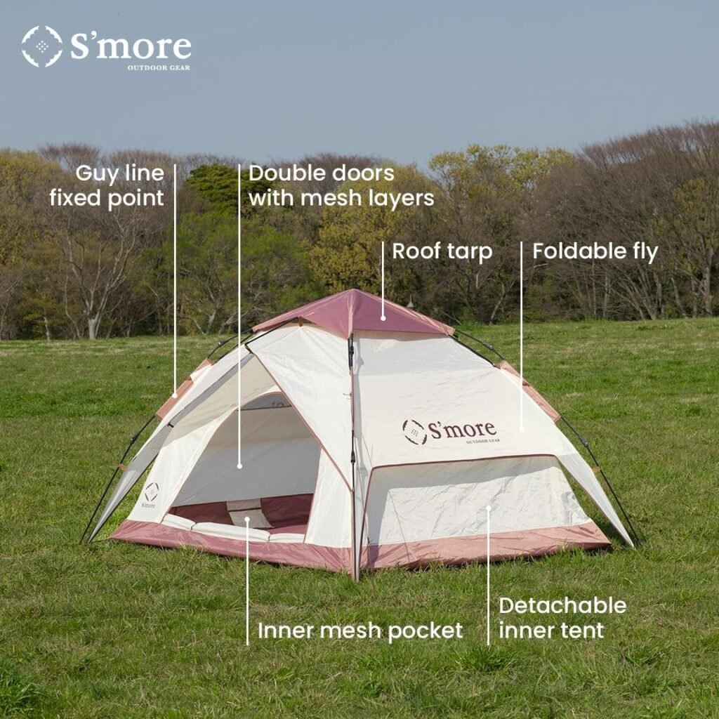 Smore Pop Up Camping Tent with Instant Setup, 2 Person Lightweight Beach Tent, UFP 30+ Quick Portable Sun Shade Shelter for Picnic, Backyard, Festivals, Easy Set Up Tent Great for Hiking, Backpacking