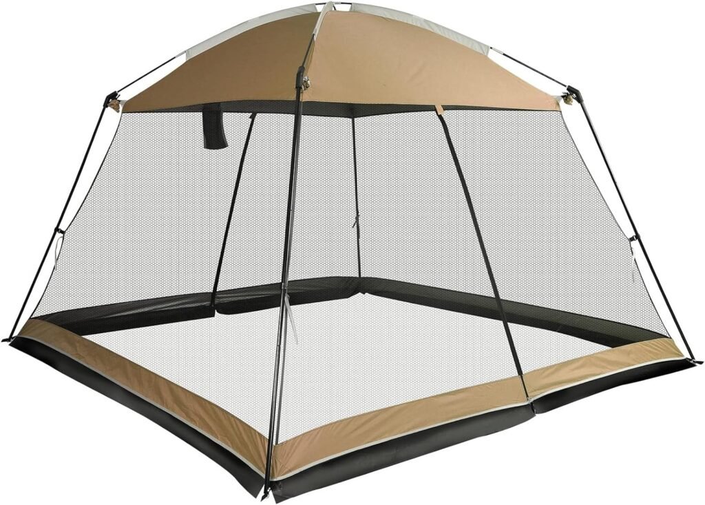 Superrella Screen House 10x10 Ft Square Camping Canopy Tent Sun Shade Gazebo Shelter Perfect for Outdoor Activities, Khaki