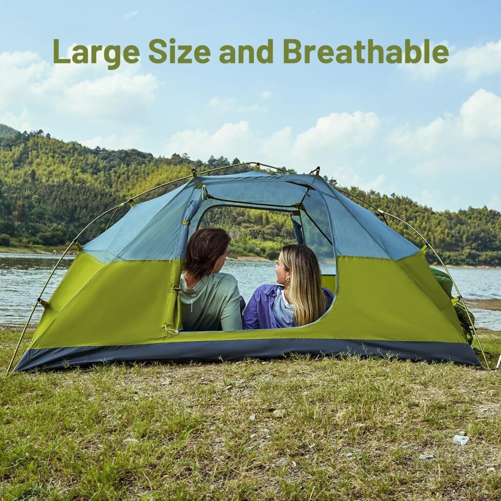 TIMBER RIDGE 2 Person Backpacking Tent, Weather Resistant Lightweight Camping Tent for 3 Season, Large Size Easy Set-up Tent for Hiking, Camping, Bikepacking and Mountaineering, Green