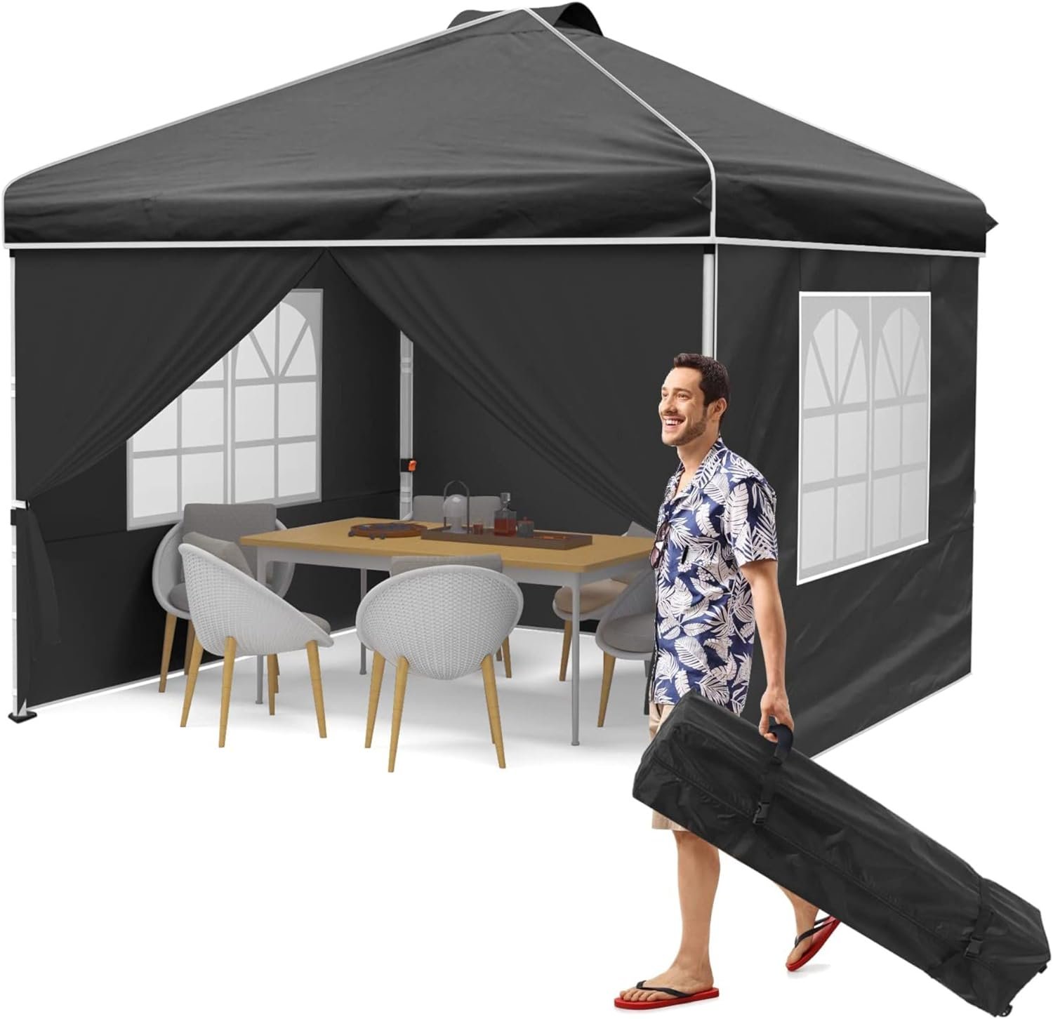 TINKLE WELL Easy Set-up 13FT Pop Up Canopy,Outdoor Gazebo Tent with Netting, Instant Shelter w/ 169 Square Feet of Shade and Double Roof Tops for Backyard, Garden,Camping(Brown)