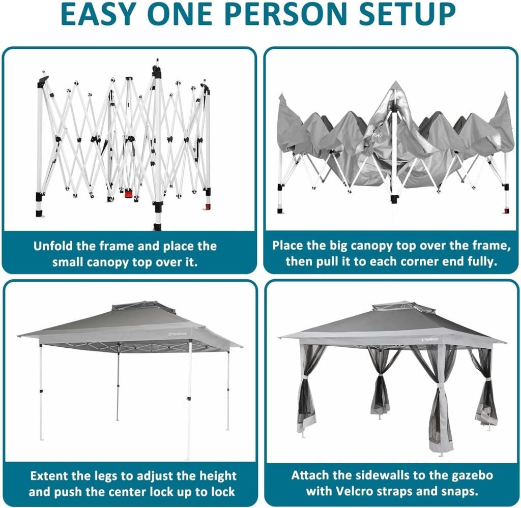 TOMSHOO Outdoor Gazebo, 12x12 Pop Up Gazebo with Center Lock Quick Canopy Tent 144 Square Feet of Shade for Patio Garden Backyard