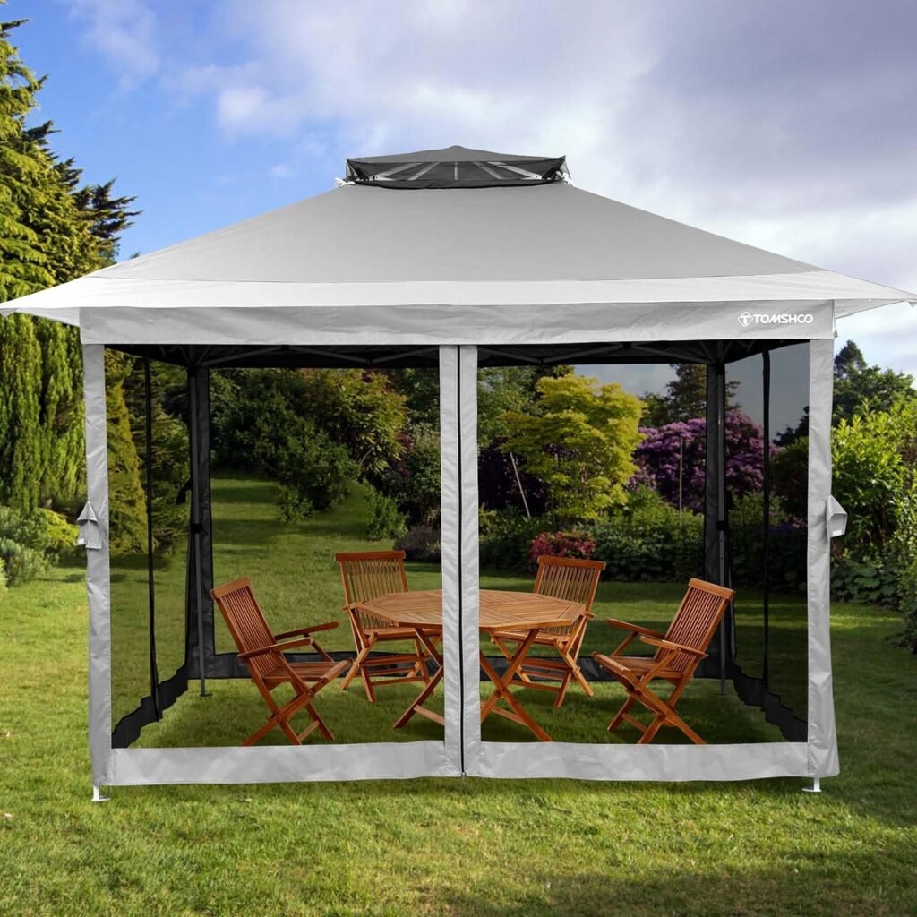 TOMSHOO Outdoor Gazebo, 12x12 Pop Up Gazebo with Center Lock Quick Canopy Tent 144 Square Feet of Shade for Patio Garden Backyard