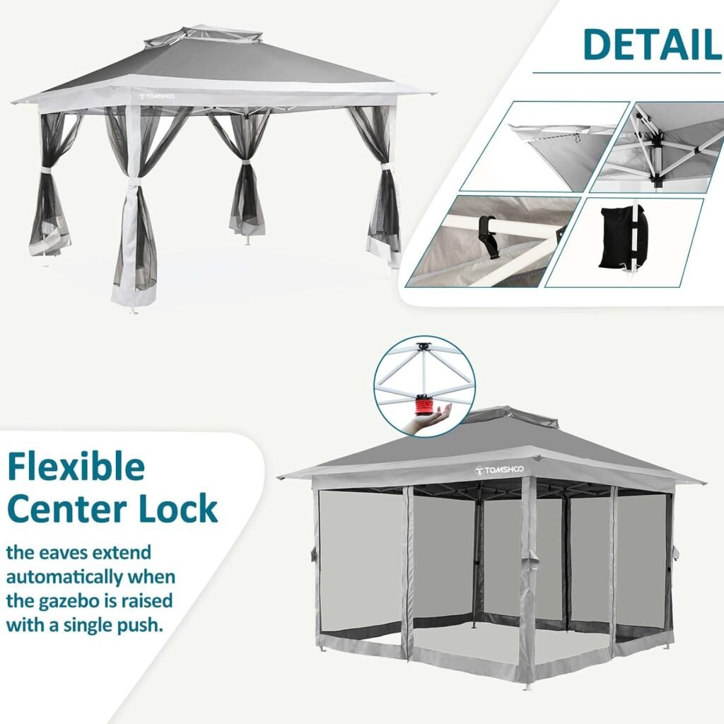 TOMSHOO Outdoor Gazebo, 12x12 Pop Up Gazebo with Center Lock Quick Canopy Tent 144 Square Feet of Shade for Patio Garden Backyard