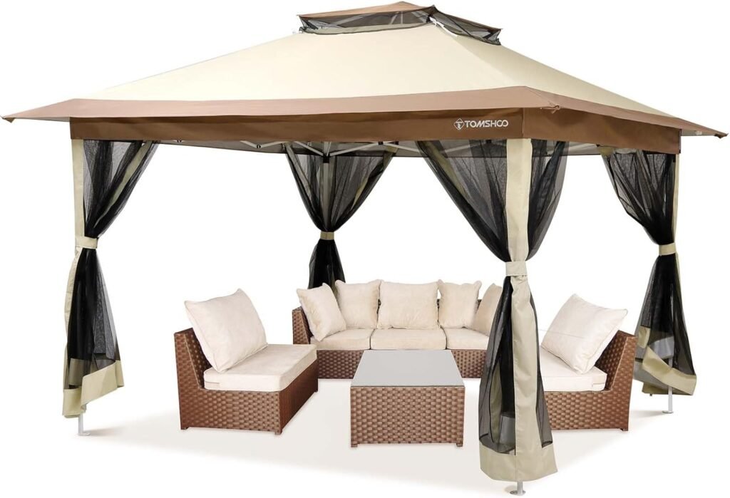 TOMSHOO Outdoor Gazebo, 12x12 Pop Up Gazebo with Center Lock Quick Canopy Tent 144 Square Feet of Shade for Patio Garden Backyard