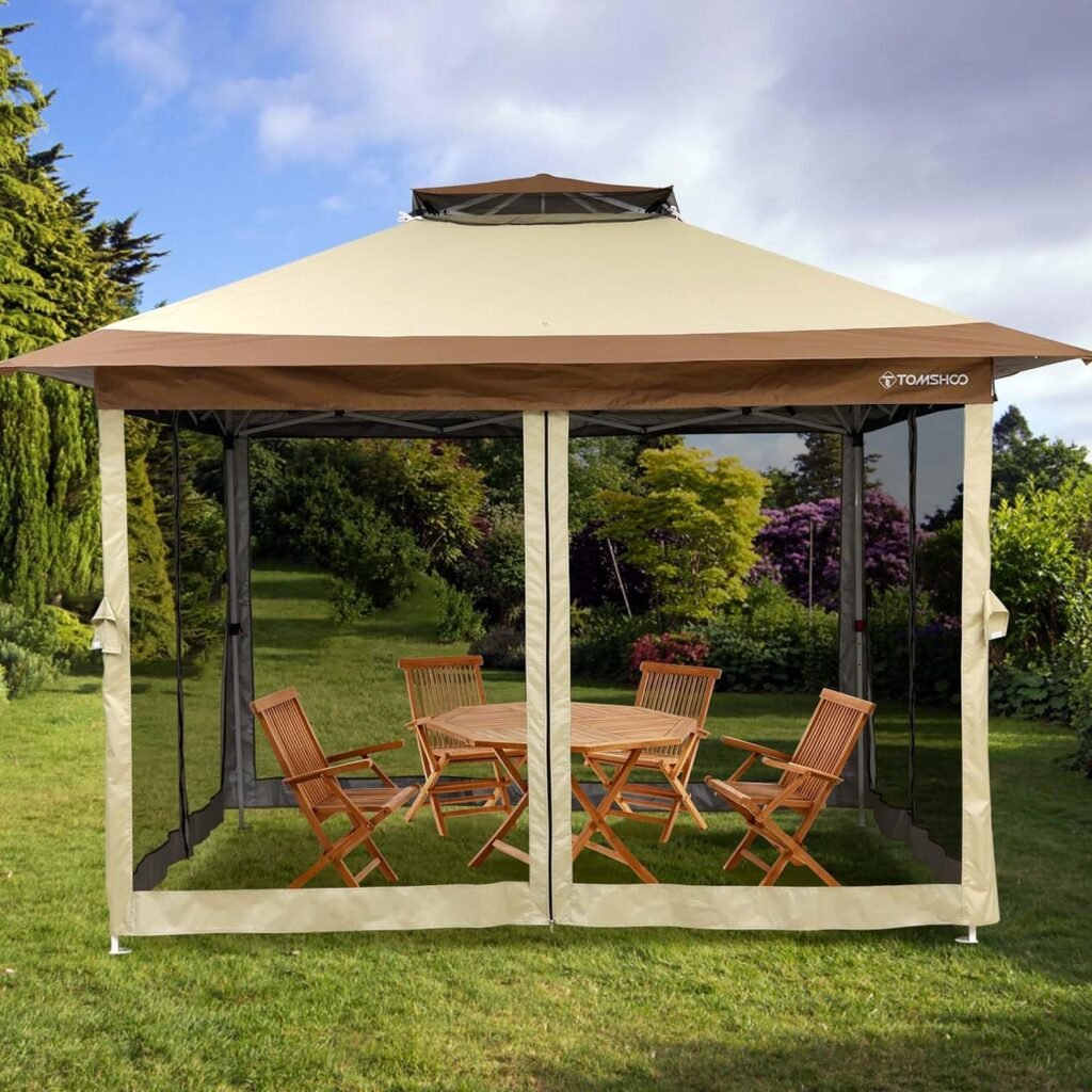 TOMSHOO Outdoor Gazebo, 12x12 Pop Up Gazebo with Center Lock Quick Canopy Tent 144 Square Feet of Shade for Patio Garden Backyard