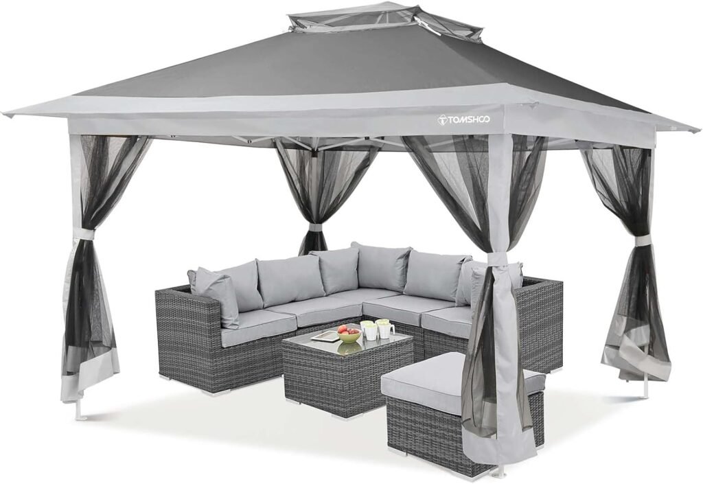 TOMSHOO Outdoor Gazebo, Pop Up Gazebo 12x12 with Center Lock Quick Canopy Tent 144 Square Feet of Shade