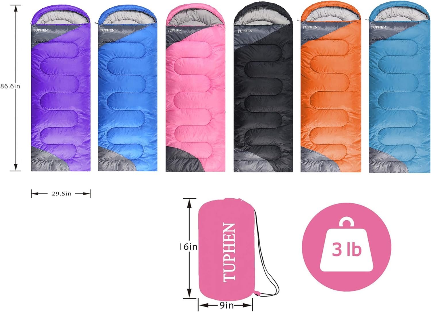 tuphen- Sleeping Bags for Adults Kids Boys Girls Backpacking Hiking Camping Cotton Liner, Cold Warm Weather 4 Seasons Winter, Fall, Spring, Summer, Indoor Outdoor Use, Lightweight  Waterproof