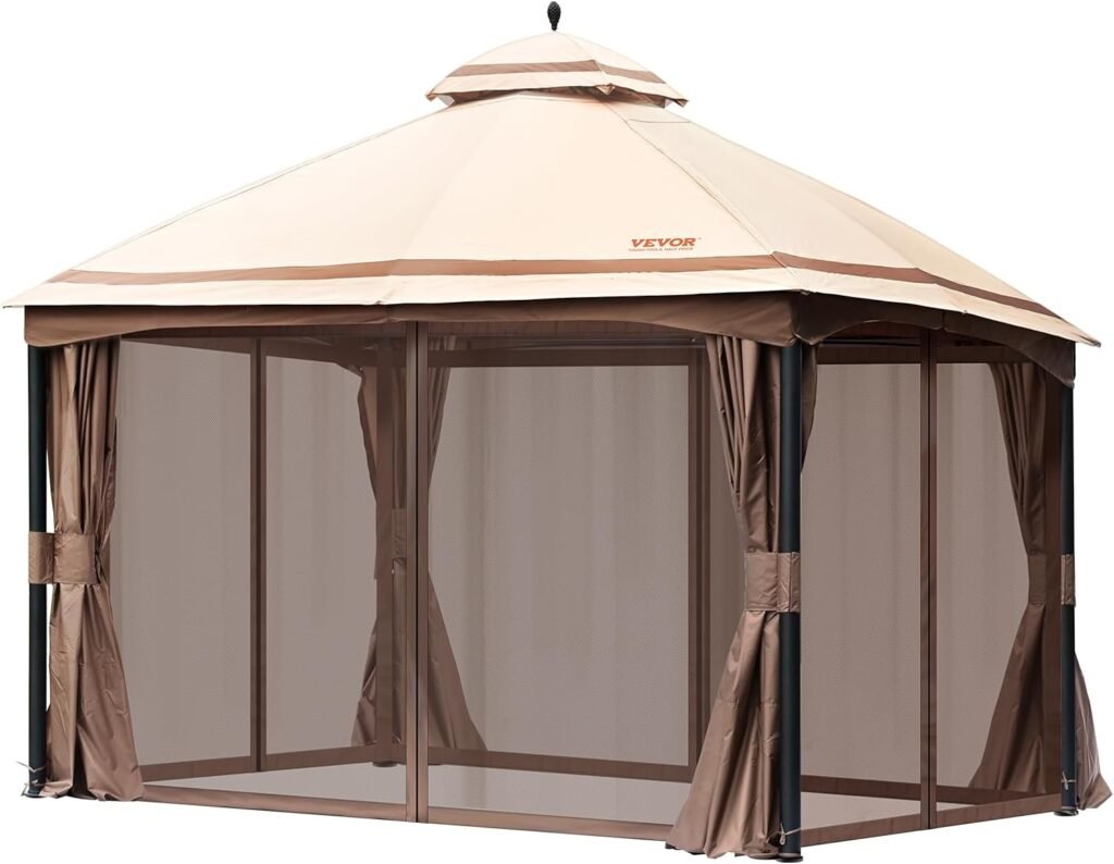 VEVOR Patio Gazebo for 6-8 Person, 10 x 10 FT Backyard Gazebo, with Mosquito Netting, Metal Frame, and PU Coated 180G Polyester, Outdoor Canopy Shelter for Patio, Backyard, Lawn, Garden, Deck