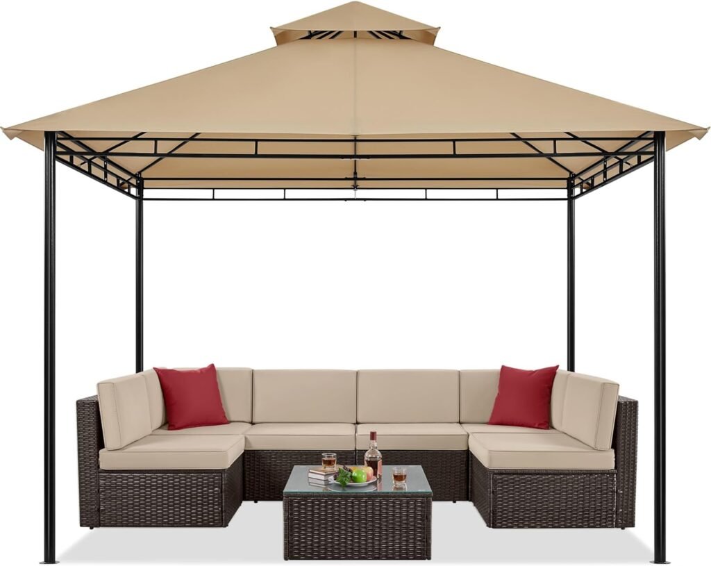 Yaheetech Gazebo for Patios 11x11 - Outdoor Powder-Coated Steel Frame Gazebo, Double Roofs Grill Gazebo BBQ Pavilion, Water-Resistant, for Lawn/Backyard/Garden/Deck, Khaki