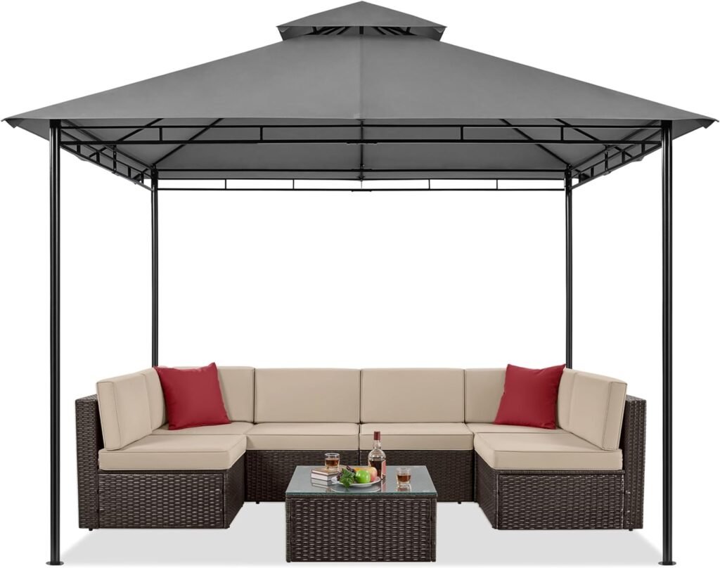 Yaheetech Gazebo for Patios 11x11 - Outdoor Powder-Coated Steel Frame Gazebo, Double Roofs Grill Gazebo BBQ Pavilion, Water-Resistant, for Lawn/Backyard/Garden/Deck, Khaki