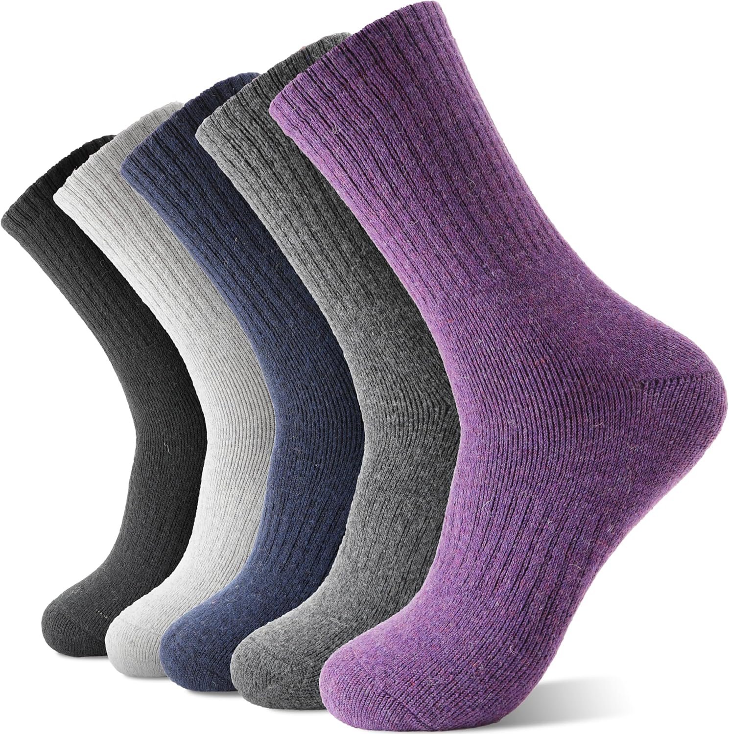 5 Pack Merino Wool Hiking Socks for Women Warm Winter Thick Thermal Cozy Boot Work Soft Ladies Socks