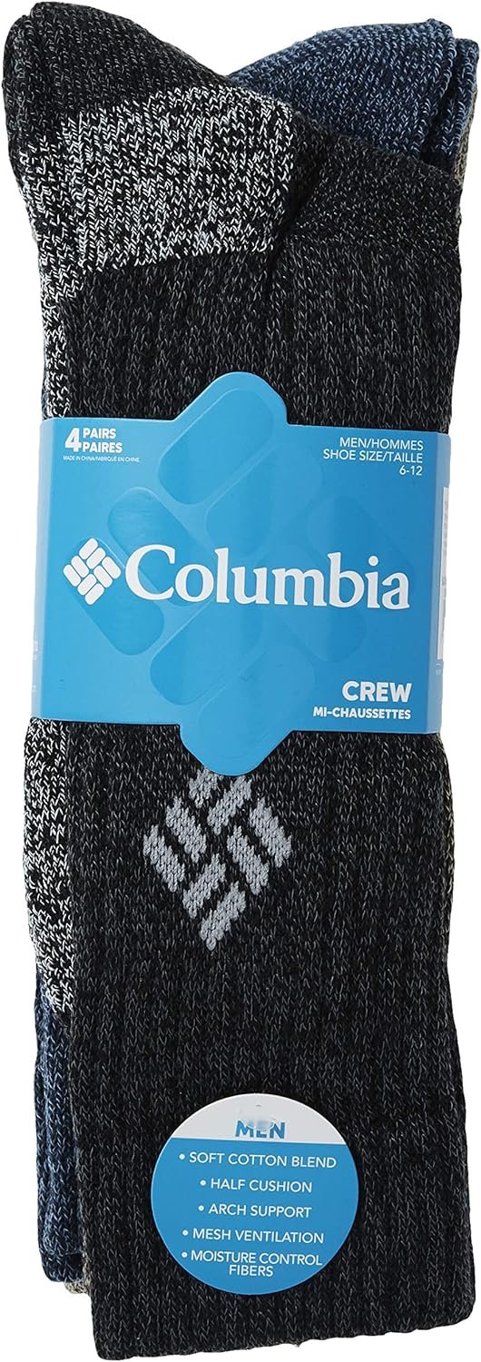 Columbia Mens 4 Pack Moisture Control Crew Socks