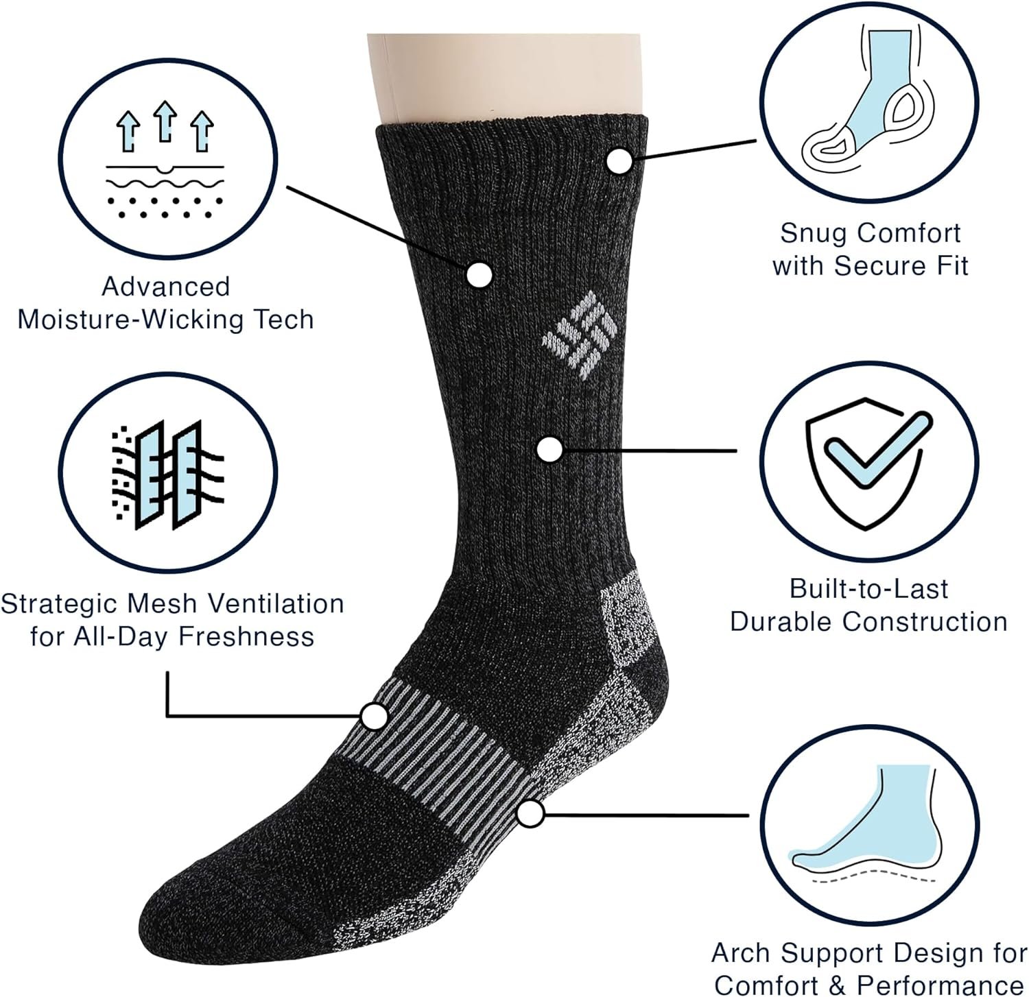 Columbia Mens 4 Pack Moisture Control Crew Socks