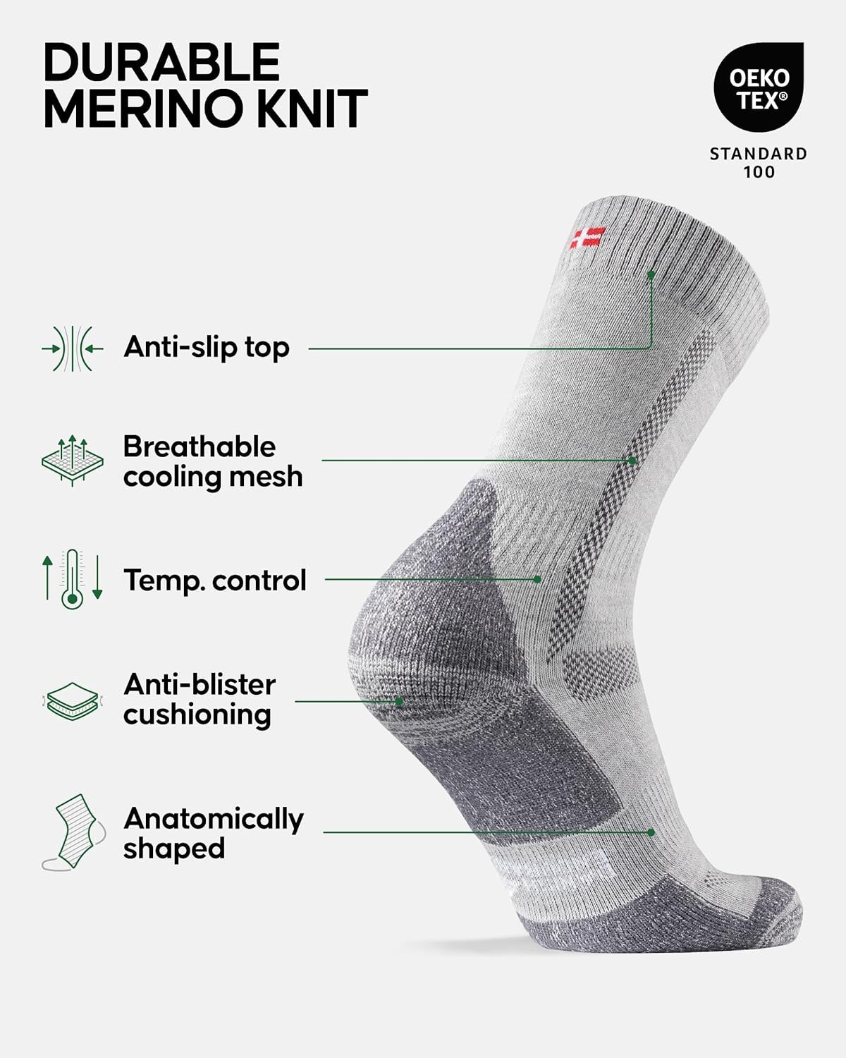 DANISH ENDURANCE Merino Wool Hiking Socks, Crew Length, Thermal  Moisture Wicking Hiking Socks, for Men  Women, 3-Pack