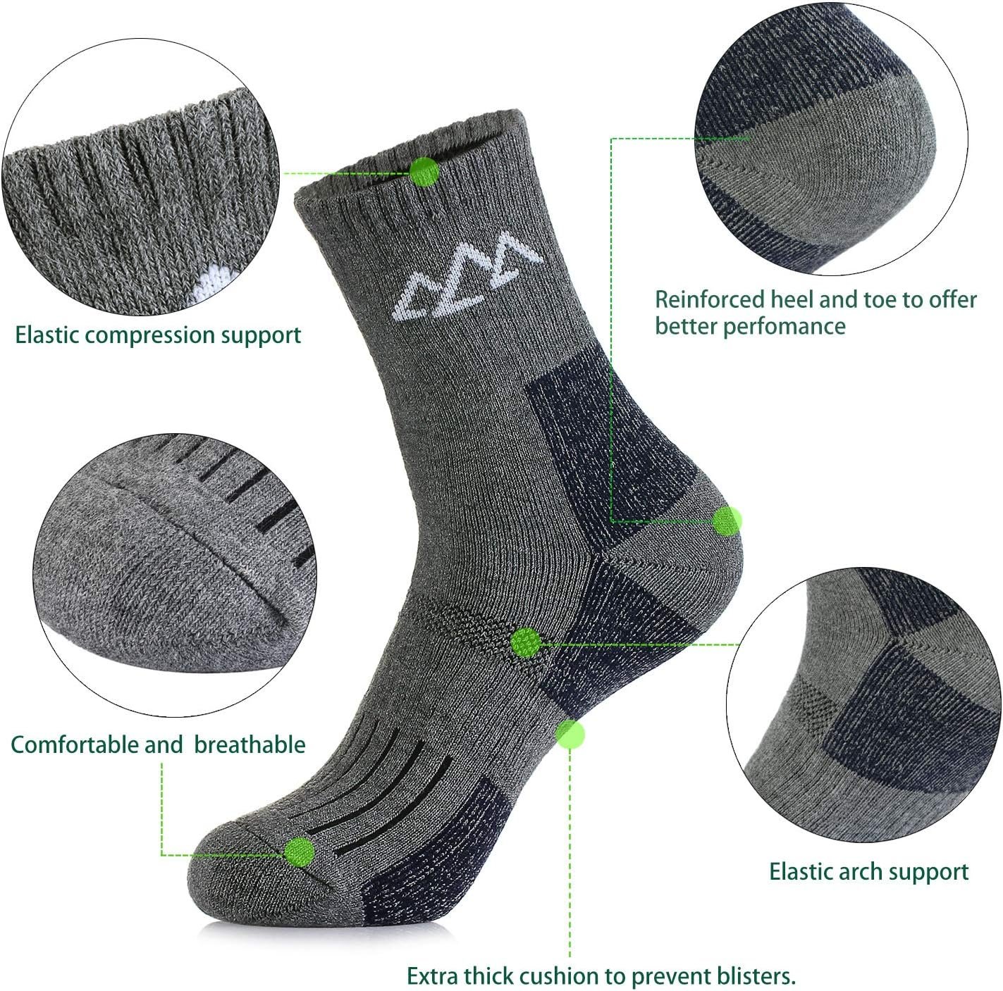 innotree 3 Pack Mens Hiking Socks, Full Cushioned Hiking Thermal Socks Moisture Wicking Micro Crew Socks