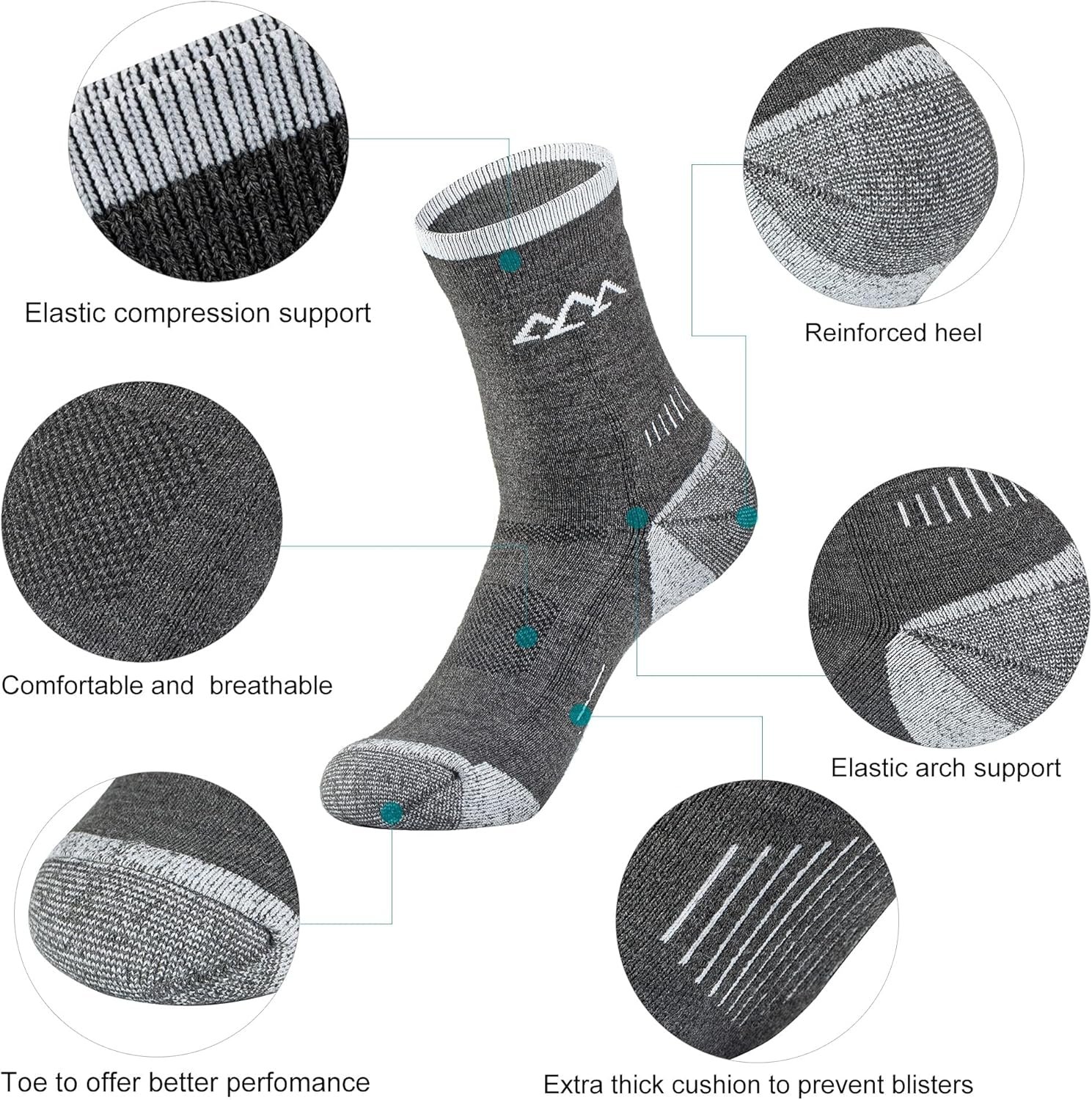 innotree 3 Pack Mens Merino Wool Hiking Socks, Micro Crew Cushioned Hiking Walking Socks Moisture Wicking Trekking Socks