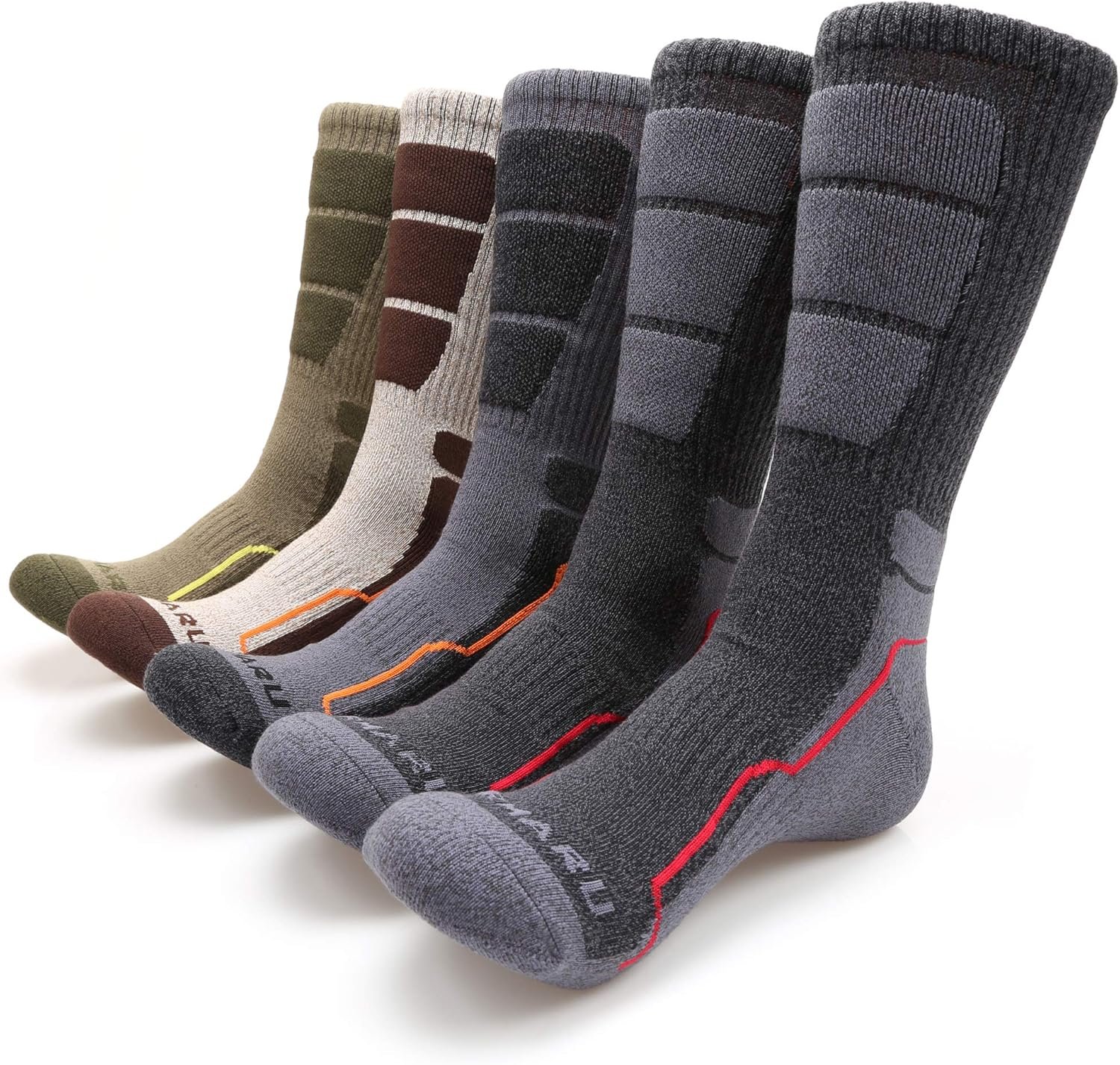 MIRMARU Mens 5 Pairs Hiking Outdoor Trail Running Trekking Moisture Wicking Cushion Crew Socks