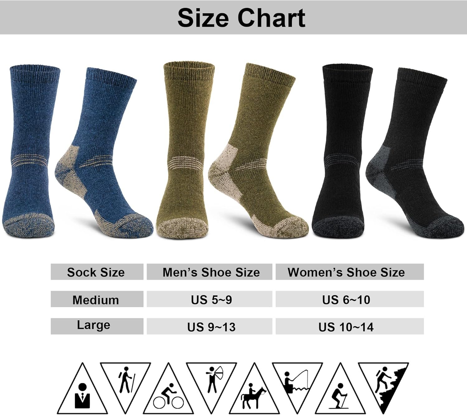 Time May Tell Mens Merino Wool Hiking Cushioning Socks For Outdoor Wool-Socks-For-Mens 3 Pack