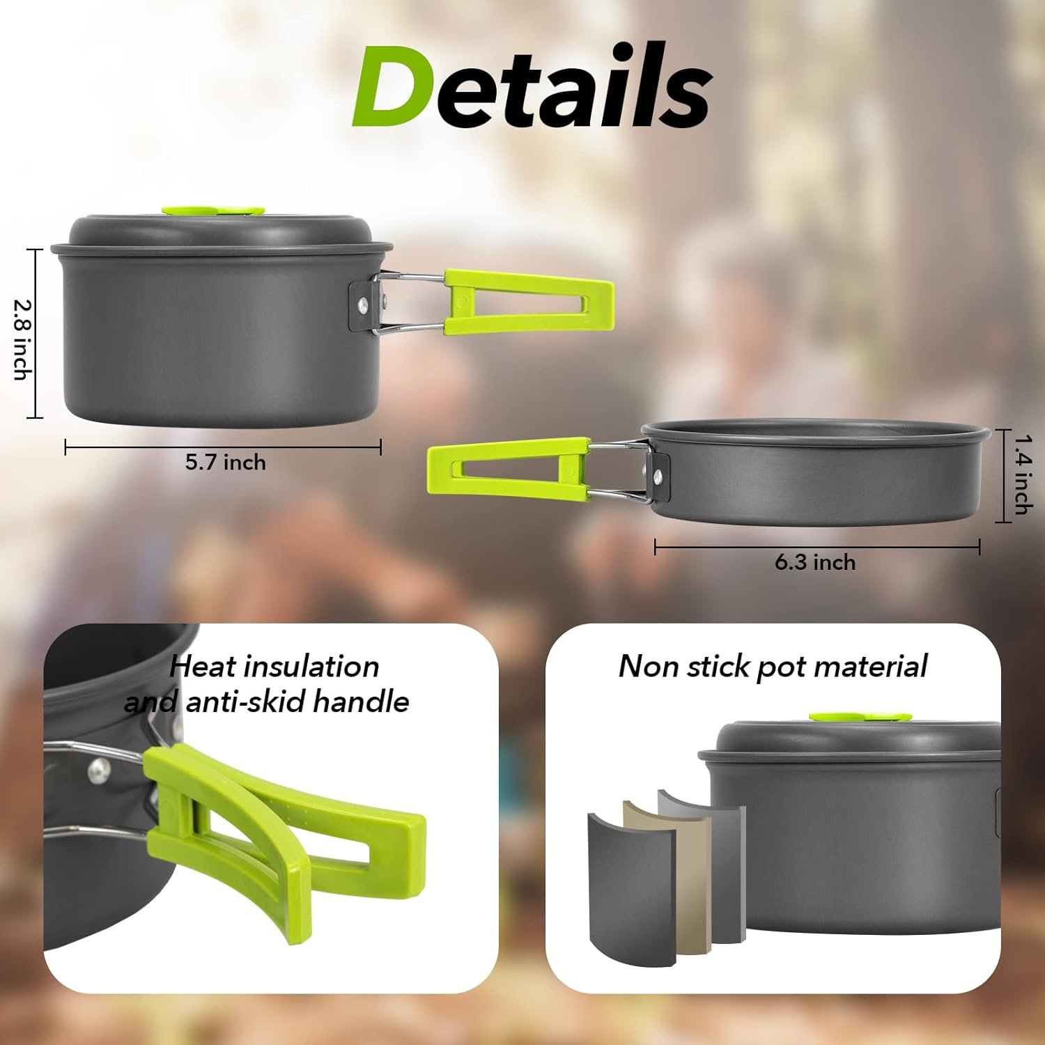 15pcs Camping Cookware Mess Kit,Non-Stick Lightweight Pots Set Portable Outdoor Cookware for Camping Backpacking Hiking Outdoor Cooking and Picnic