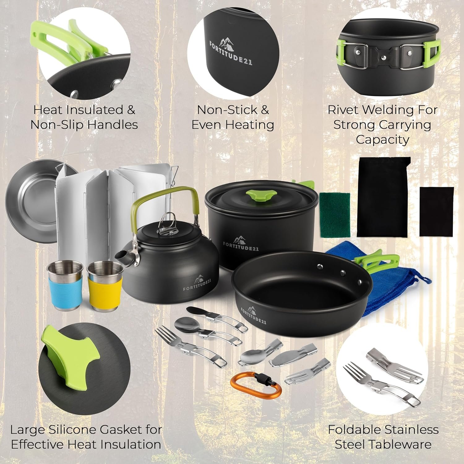 19 pcs Camping Gear Must Haves, Camping Stove, Camping Cooking Set, Campfire Cooking Equipment, Camp Kitchen, Camping Cookware Set, Camping Pots and Pans Set, Camping Pans, Outdoor Camping Mess Kit