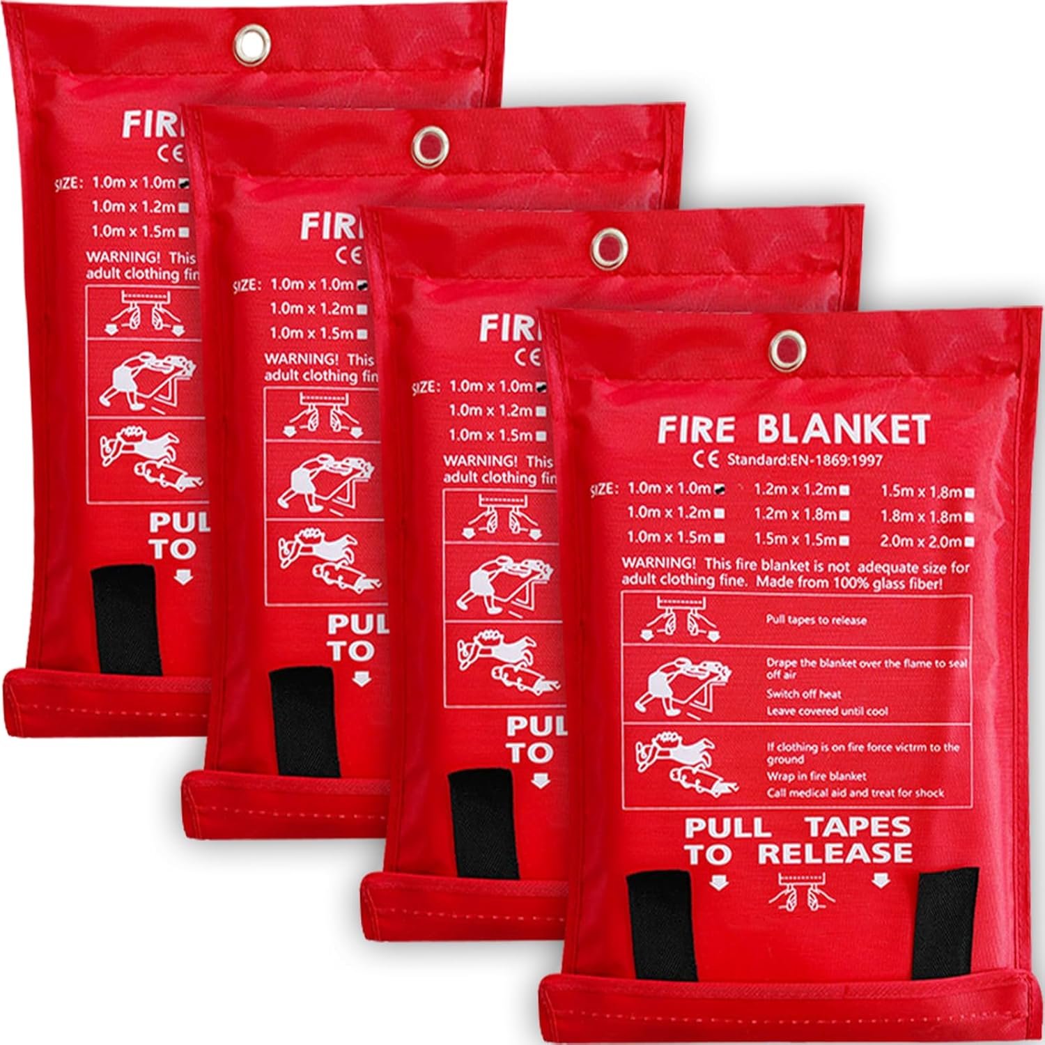 4 Pack Fire Blanket Emergency for Home and Kitchen, 40” X 40” Fireproof Blanket, Fire Extinguisher Blanket, Flame Suppression Fiberglass Blanket for School, Grill, Car, Office, Warehouse