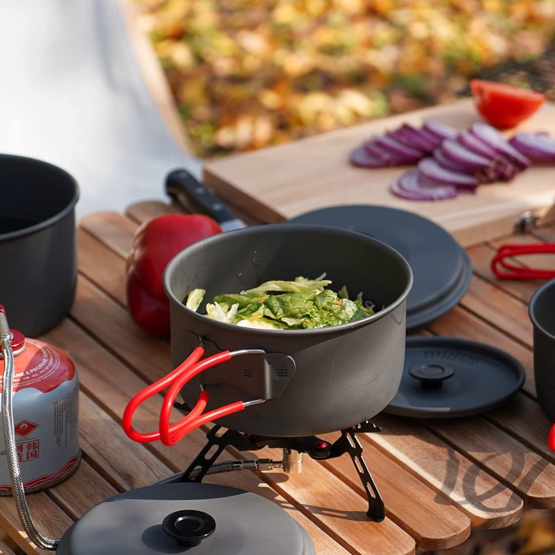 Alocs Camping Cookware Set Camping Gear, Compact Camping Pots and Pans Set, Durable Hard Alumina Camping Cooking Set for Outdoor Backpacking Camping Hiking Picnic, Included Mesh Carry Bag.