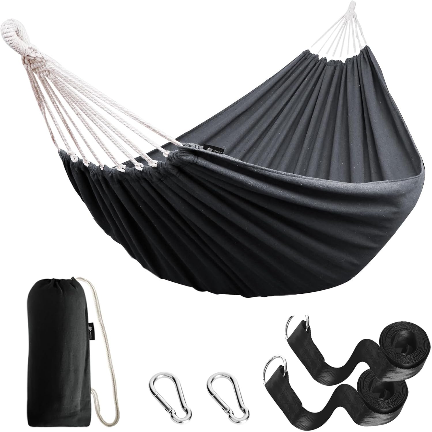 Anyoo Garden Cotton Hammock Comfortable Fabric Hammock with Tree Straps for Hanging Sturdy Hammock Up to 660lbs Portable Hammock with Travel Bag for Camping Outdoor/Indoor Patio Backyard