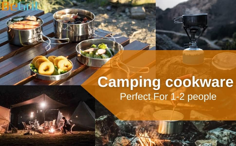 BeGrit Backpacking Camping Cookware Mini Picnic Camping Cooking Mess Kit with Pot and Pan Set for Hiking