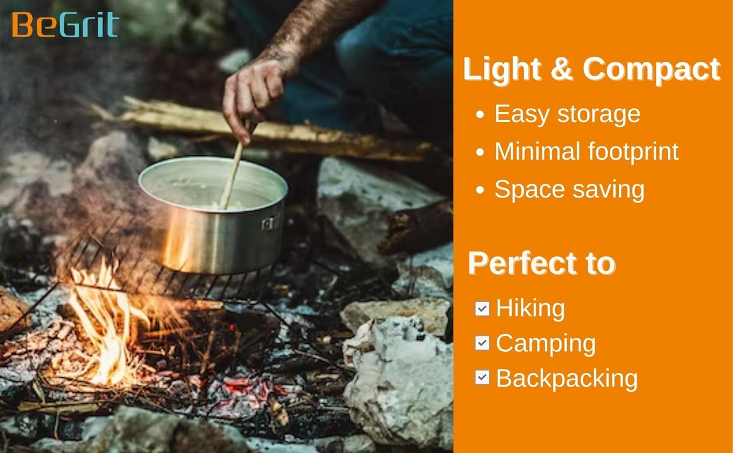 BeGrit Backpacking Camping Cookware Mini Picnic Camping Cooking Mess Kit with Pot and Pan Set for Hiking