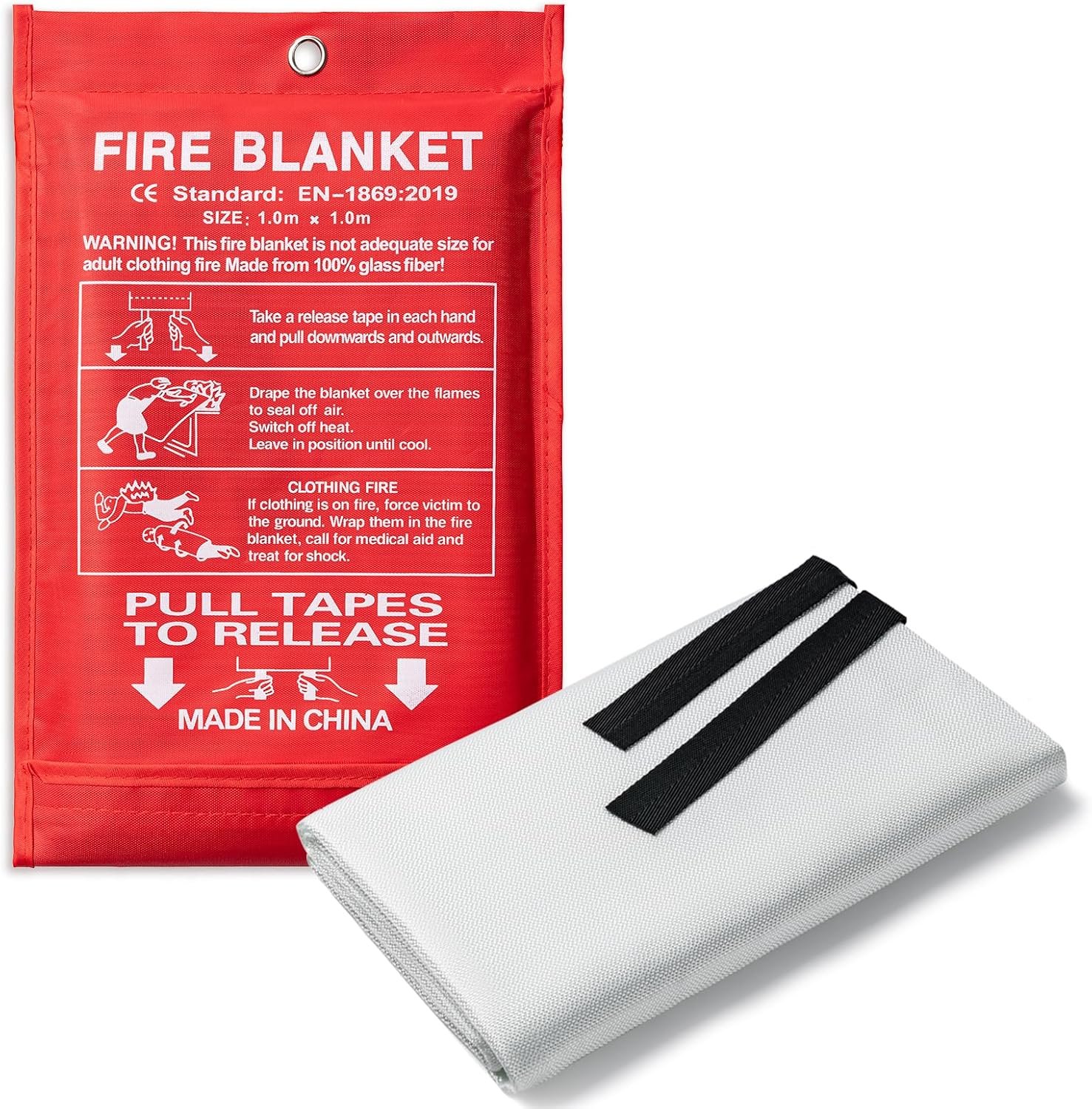 BOOMIBOO Emergency Fire Blanket for Home and Kitchen-1 Pack-High Heat Resistant Fire Suppression Blanket Fiberglass Flame Retardant Safety Blankets for Camping Office School Warehouse (39.4 x 39.4)