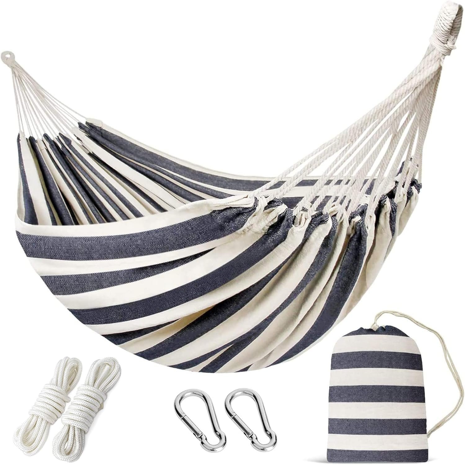 Double Hammock with Tree Straps - 2 Persons Hammock Portable Hanging Camping Bed for Patio, Backyard, Porch, Outdoor and Indoor Use - Soft Cotton Hammock with Carrying Bag, 340x160cm